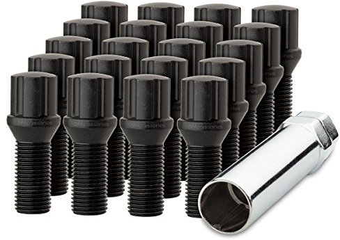 DPAccessories 20 Black 14x1.5B Spline Tuner Lug Bolts for Aftermarket Wheels - 27mm Shank BS27K5HE-BK04020