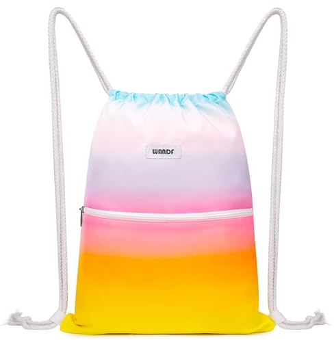 WANDF Rucksack mit Kordelzug Turnbeutel Sportbeutel Gym Bag Mit Aussentasche Verstellbar Tunnelzug Gymsack für Damen Herren Kinder mit Innentasche 11 Liter für Sport und Reisen (A - Regenbogen)
