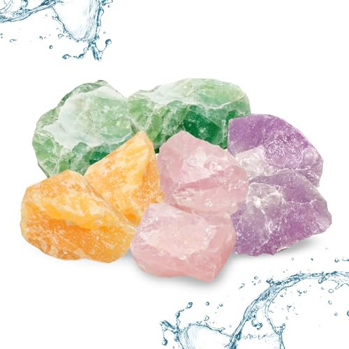 PURAJA Wasserstein Mischung Gesunder Schlaf | Premium Heilsteine Set aus echten Edelsteinen: Fluorit, Orangencalcit, Rosenquarz, Amethyst | 100% natürliche Kristalle