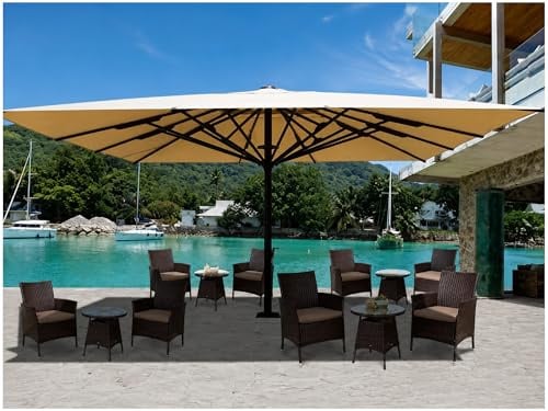 madera Luxus Sonnenschirm XXL 5x5 m, Marktschirm Ø 7,2 m, Alu-Mast Ø10 cm, Wasserabweisend Polyester, für Terrasse Garten Gastronomie, inkl. Befestigungsplatte (Creme)