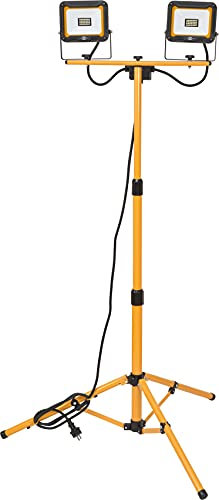 Brennenstuhl Double projecteur LED JARO 4050 T sur trépied(2Projecteurs de chantier LED avec trépied télescopique pour l'extérieur (trépied réglable en hauteur, 2x20W, 2x1950lm, 6500K, 2,5m de câble)