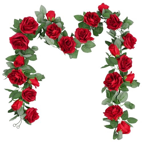 Ouddy Daily 2 Stück Künstliche Rosen, Kunstblumen Deko, Seidenblumen, Kunstblumen Hängend, Blumengirlande für Hochzeitsdekoration, Garten, Zäune, Party, Geburtstagsfeier, 2m