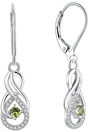 Starnny Unendlichkeit Creolen Damen Ohrringe Silber 925,Baumeln haengende mit 3A Zirkonia August Geburtsstein Peridot für Frauen