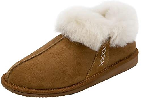Hollert Damen Lammfell Hausschuhe WINNETOU Braun Merino Echtfell Mokassin Schuhgröße EUR 38