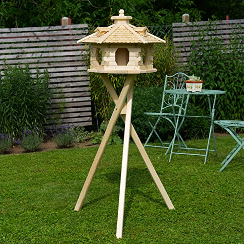 Vogelhaus V16 Natur Holzschindeldach (Größe Standard L mit Ständer Solar, Dach Holzschindeln Natur)