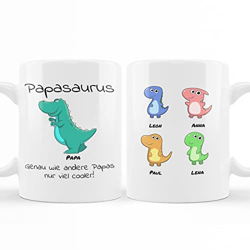 Love Faith personalisierte Tasse - Papasaurus & Opasaurus - mit Namen | Lustige Kaffeetasse mit Dino-Motiv - Wähle Namen für Papa & Opa - Witziges Geschenk zu Vatertag oder Geburtstag