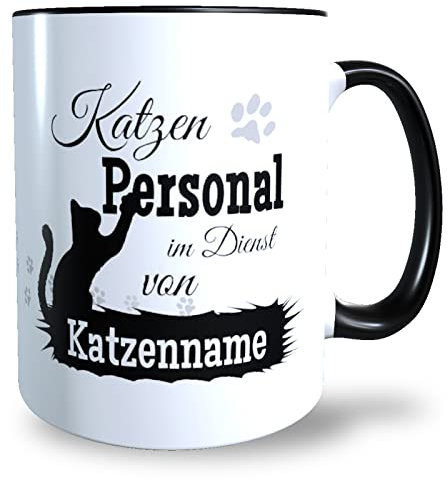 Fördeblau Personalisierbare Katzentasse mit niedlichem Katzenmotiv und lustigem Spruch | Zweifarbige Katzentasse aus Keramik für Katzenliebhaber | Kaffeetasse als Geschenkidee für Katzenliebhaber