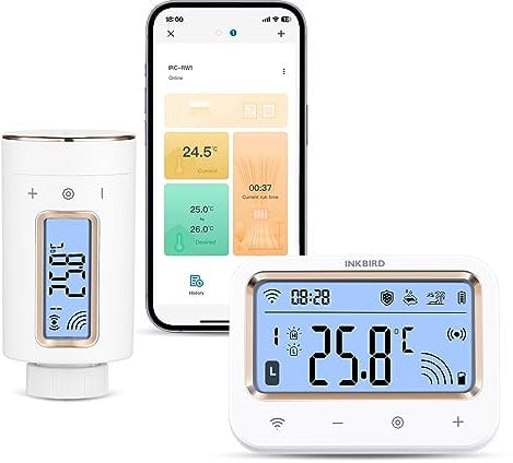 Inkbird IRC-RW1 WLAN Heizkörperthermostat mit Gateway, App-Steuerung, umkehrbarem Bildschirm, 11 Zeitperioden der Temperaturregelung für Wohnzimmer, Badezimmer, Babyzimmer und so weiter.