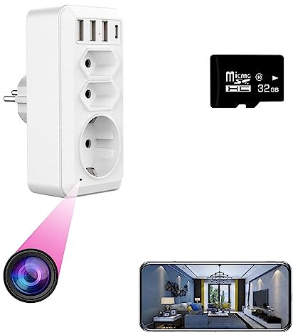 Firstoy Caméra cachée, Prise UE avec 3 Interface USB et Port de Type C, Adaptateur HD WiFi UE avec Vision Nocturne et Fonction de visualisation à Distance, Surveillance pour la sécurité intérieure