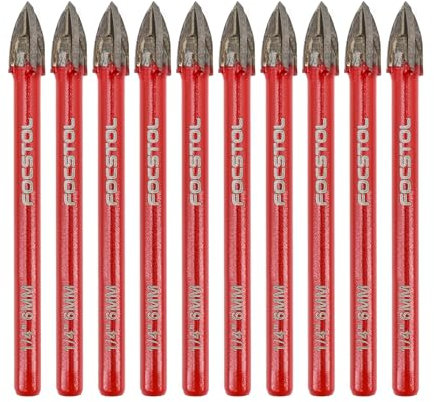 FOCSTOL Set de Foret Sec - 10 pièces 6mm Foret au Carbure avec Tige Ronde pour Bois Plastique Maçonnerie Céramique Béton Marbre