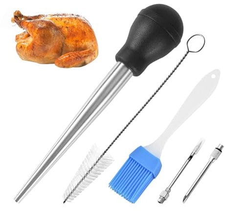 Lam-lord Turkey Baster Set, Stainless Steel Turkey Baster Syringe Meat Marinade Injector Needle with Cleaning Brush and 2 Marinade Needles for Kitchen Cooking