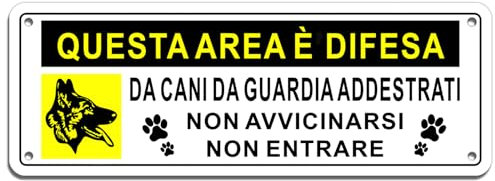 Goodvia Cartello Attenzione Cane Da Guardia Addestrato Alluminio 25x9cm, Attenti Al Cane Non Avvicinarsi, Cartello Io Non Posso Entrare Cane
