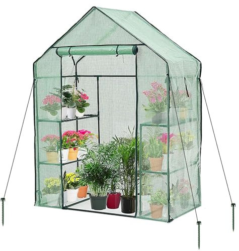 Taylor & Brown Walk In Greenhouse Compact Green House with 4 Shelves and Weatherproof PE Plastic Cover Plant House/Grow House for Garden and Outdoor Roll up Zip Panel Door Easy No Tool Assembly