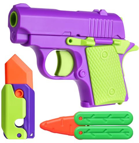 OSDUE 3PCS Juego de Juguetes Fidget, Pistola de Juguete, Cuchillo de Juguete de Zanahoria, Cuchillo de Juguete de Mariposa, Juego de Dedos Giratorios,Juguete Sensorial para Ansiedad, Alivio del Estrés