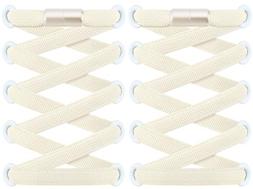RJ-Sport 2 Paar flache Schnürsenkel ohne Binden - Elastische Schnürsenkel mit Schnellverschluss - Schnellschnürsystem für Einzigartigen Komfort und Starken Halt - mit Metallkapseln (Beige)