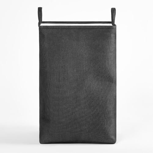 OHS Washing Baskets for Laundry, Faux Linen Basket Space Saving Easy to Carry Handles Drawstring Closure Laundry Bins for Dirty Clothes Towels Foldable Wash Bin, Black