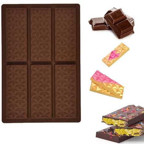 Chocolate Bar Moulds, 1Pcs Silicone Chocolate Mould Candy Chocolate Moulds Deep New 6 Cells Rectangle Triangle Diamond Shape Chocolate Moulds for DIY Various Delicacies at Your Bakery Party Or Home