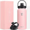 HydroPal Trinkflasche Edelstahl - 1200ml/1900ml mit Strohhalm und Henkel, BPA-Frei, Kohlensäure geeignet, flasche Metall, Aesthetic trinkflasche für Fitnessstudio (Rosa, 1900ml)