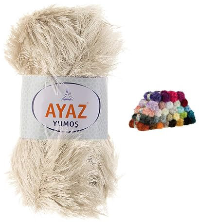 Fransen-Strickgarn Yumos 140m/100g Fancy Garn Strickwolle 40 Farben, Farbe:7690 silberbeige