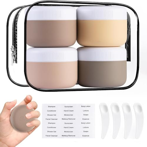 4-Pack Silicone Cosmetic Jars, 30ml Refillable Travel Pots with Clear Storage Bag, BPA-Free Mini Containers for Creams, Lotions & Skincare – Ideal for Travel and Daily Use