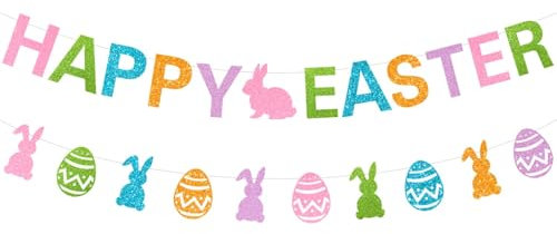 Banner di Pasqua Coniglio, Ghirlanda Pasquale, Buona Pasqua Banner, Uovo di Pasqua Striscione, Decorazione Banner Pasqua Coniglietto, per Feste a Tema Pasquale e Decorazioni per Feste Primaverili