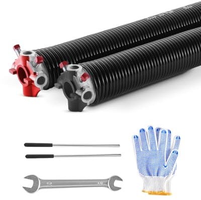 VEVOR Resortes de Torsión para Puertas de Garaje con Barras de Enrollado Antideslizantes y Guantes, Par de Φ5,54 x Φ50,8 x 668 mm, 16 000 Ciclos, Revestimiento Negro de Electroforesis para Reemplazo