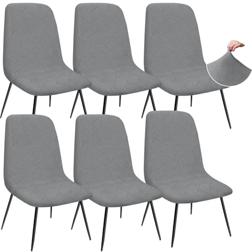 Granbest Jacquard Verdickte Elastisch Essen Stuhlhussen, Niedriger Rücken Stuhlabdeckun für Hotel,Bankett,Hochzeit,Partei Deko (Set von 6, Hellgrau)