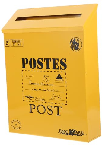 Vintage Iron Wall Mounted Mailbox Yellow Post Box for Garden Use | Glossy Finish, Delicate Decoration, Sturdy Build, Simple Appearance, Outdoor Display, for Letters