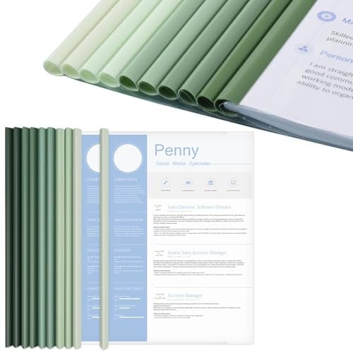 20 Stück Klemmschienen A4, Rückenbreite 10 mm, KlemmmappeA4 Transparenter Ordner 100 Blatt Bindekapazität, Lebenslauf Dateiordner KlemmhefterA4 für Office Schule File Dokumente Organizer - Grün