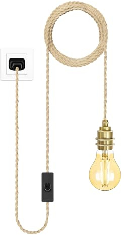 JZCDR Hängelampe mit Secker Gold Fassung E27 mit 5m Textilkabel | Pendelleuchte mit Secker Vintage Lampe mit Kabel Hängeleuchte DIY Wohnzimmerlampe Hängend für Schlafzimmer, Ohne-Glühbirne