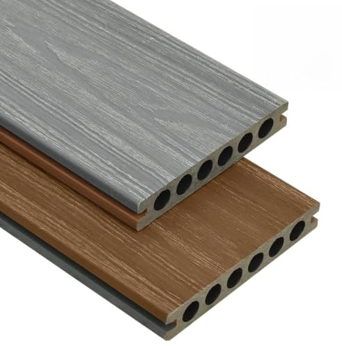 VIHHQGC WPC Terrassendielen Set mit Zubehör Braun Grau 10 m² 2,2 m Länge, 23 mm Starke Coextrusion Dielen für Balkon Poolbereich, wasserabweisend und langlebig mit Holzstruktur.