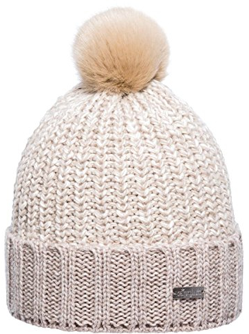Eisglut Darina Bommelmütze Fellbommel Alpaka Wintermütze Damenmütze beige-meliert