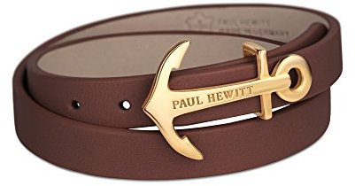 PAUL HEWITT Damen Wickelarmband North Bound aus Leder in Braun und Anker aus Edelstahl in Gold Armband-Länge 37,5 cm
