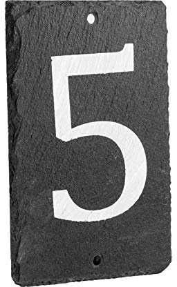 Number 5-14.5 x 9cm Natural Solid Slate House Number Plaque (0-9) Indoor & Outdoor Rustic Door Numbers Sign Including Fixings & Caps - by Nicola Spring