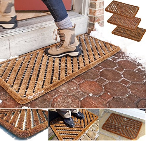 Heavy Duty Door Mat Rubber Scraper Indoor Outdoor Wire Boston Brush Coir Doorway Mat Wilsons Direct (39x59cm)