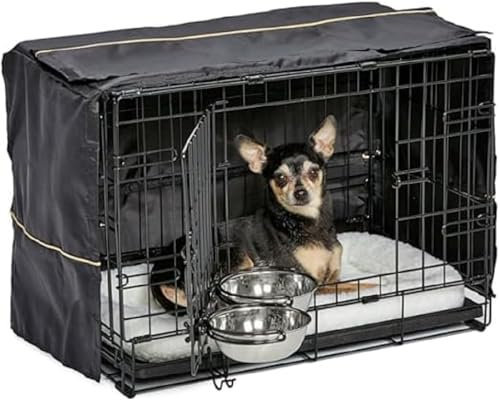 MidWest Homes for Pets iCrate 1522DD-KIT Hundebox-Set, mit ca. 58 cm langer Hundebox mit Doppeltür, Haustierbett, 2 Schüsseln und Box-Abdeckung, Trenneinsatz und patentierten Funktionen, schwarz
