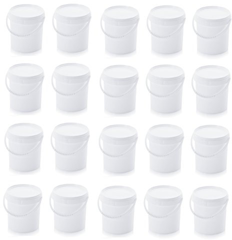 20x Eimer 1,0l mit Deckel * lebensmittelecht * 1 Liter * weiß * Kunststoffeimer * mit Kunststoffbügel 1,18l, 20er Set