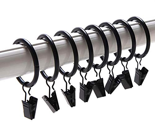 Coideal Black Curtain Rings Clips - 30 Pack 25mm Small Metal Drapery Hanging Loops Circle with Clip