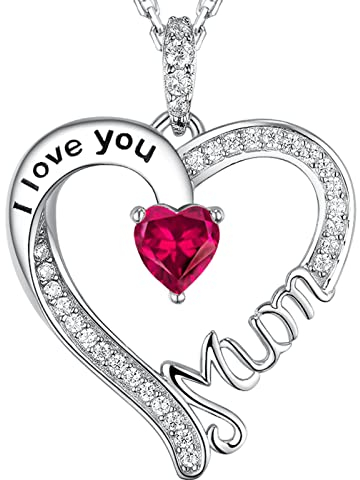 GinoMay Fête des Mères je t'aime Maman Collier Cadeaux Maman Grenat Bijoux Amour Coeur Pendentif Femme Collier Argent 925