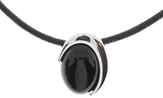 Artisana-Schmuck Onyx Anhänger, moderner Anhänger (mit Lederband) aus Onyx und 925/000 Sterling Silber rhodiniert