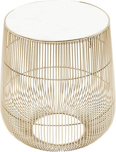 Kare Design Beistelltisch Beam, Weiß/Gold, rund, 27cm Durchmesser, Marmor Tischplatte, Couchtisch, Nachttisch, Stahlgestell, 35x32x32 cm (H/B/T)