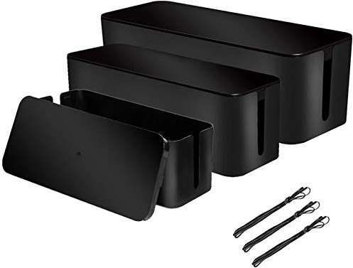 [Set of 3] Cable Management Box Cord Organizer, Large Storage Holder to Cover & Hide Wires Cables Power Strips Adapter Cords of TV, Computer, USB Hub