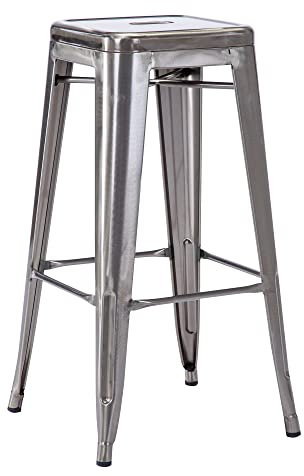 DUHOME Tabouret de Bar Industriel Chaise Salle à Manger Empilable Tabouret en Métal Siège Bistrot pour Cuisine Restaurant Salon (Couleur Métallique, 76cm)