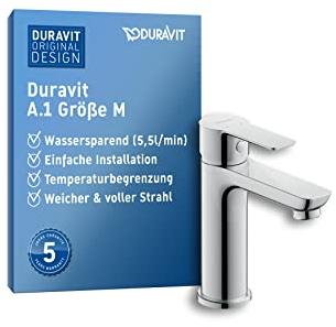 Duravit A.1 Waschtischarmatur, Größe M (Auslauf Höhe 109 mm), Wasserhahn Bad, Waschbecken Armatur, Chrom