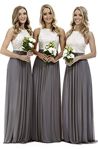 Lecureler Long Lace Prom Bridesmaid Dress Dark Grey Size 16