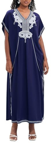 L-Peach Women's Floral Embroidery Kaftan Beach Maxi Dress Cover up