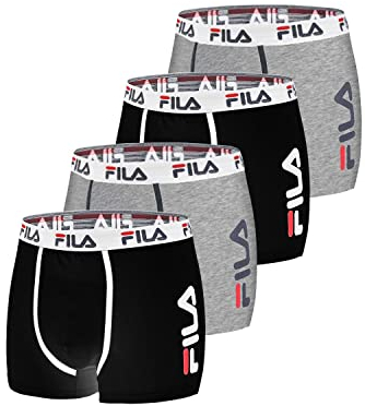 FILA Calzoncillos Hombre Boxer Algodón, Ropa Interior Hombre, Suave, Cinturón Antideslizante (Lote de 4)