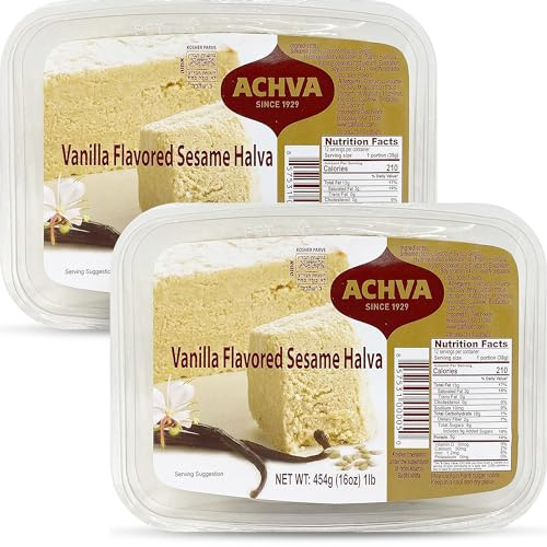 Achva Halva Vanilla - Authentic and Delicious Halvah Halwa - Natural Source of Protein - Vegan & Kosher Healthy Snacks - Halvas 2-Pack (450g per Tub)