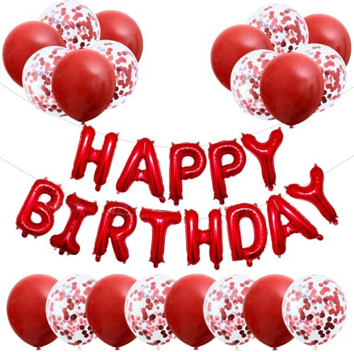 GREMAG Rot Geburtstagsdeko, Happy Birthday & rot Luftballons 20PCS, Konfetti Luftballon und 16 Zoll Folienballons Banner Party Dekoration für Jungen, Mädchen, Frauen Männer Geburtstagsparty