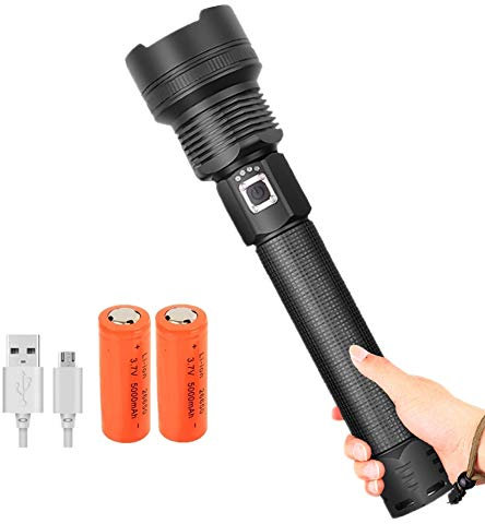 Torcia LED USB Ricaricabile, 100000 Lumen Super Luminoso Torce Professional Alta Potenza Militare Tattica, Impermeabile e Regolabile Focus 3 Modalità di Illuminazione, per Campeggio, Officina